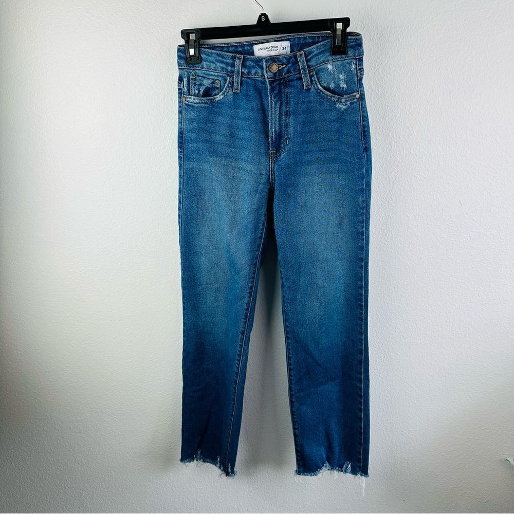 Just Black Denim Distressed Straight Fray Hem Size 24